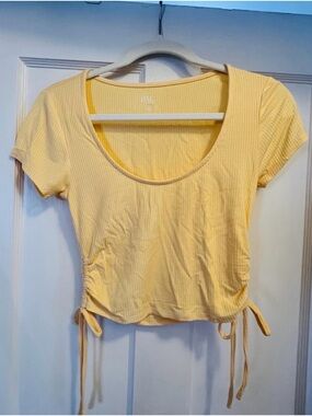PacSun Yellow Ribbed Scoop Tie-Side Crop Top